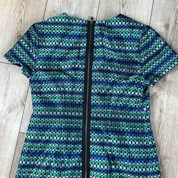 Shoshanna Take Notes Shift Dress Blue Green Patterned 
Short Sleeves - Picture 9 of 11